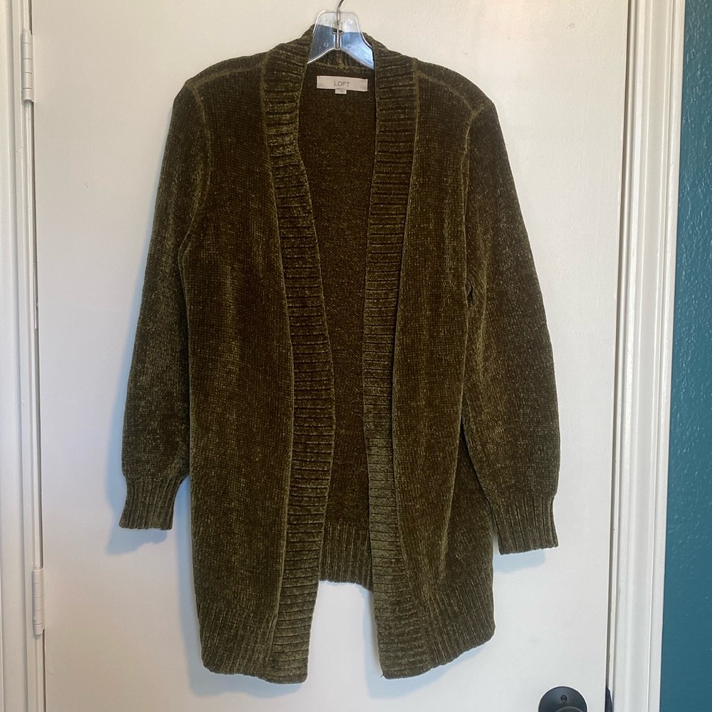 LOFT Olive Green Chenille Cardigan